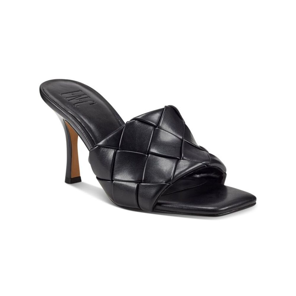 INC Womens Black Woven Liah Square Toe Stiletto Slip On Dress Sandals 5.5 M